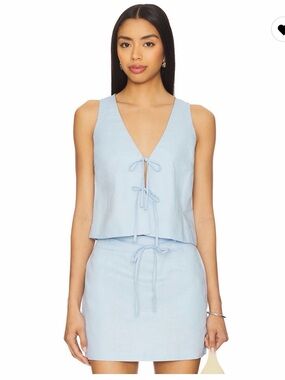 Revolve Pandora Light Blue Tie-Front Linen Blend Tank & Skirt Set - Women